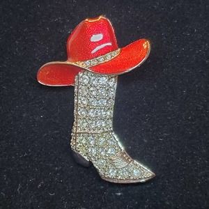 Red Hat Society boot brooch western Texas cowboy cowgirl